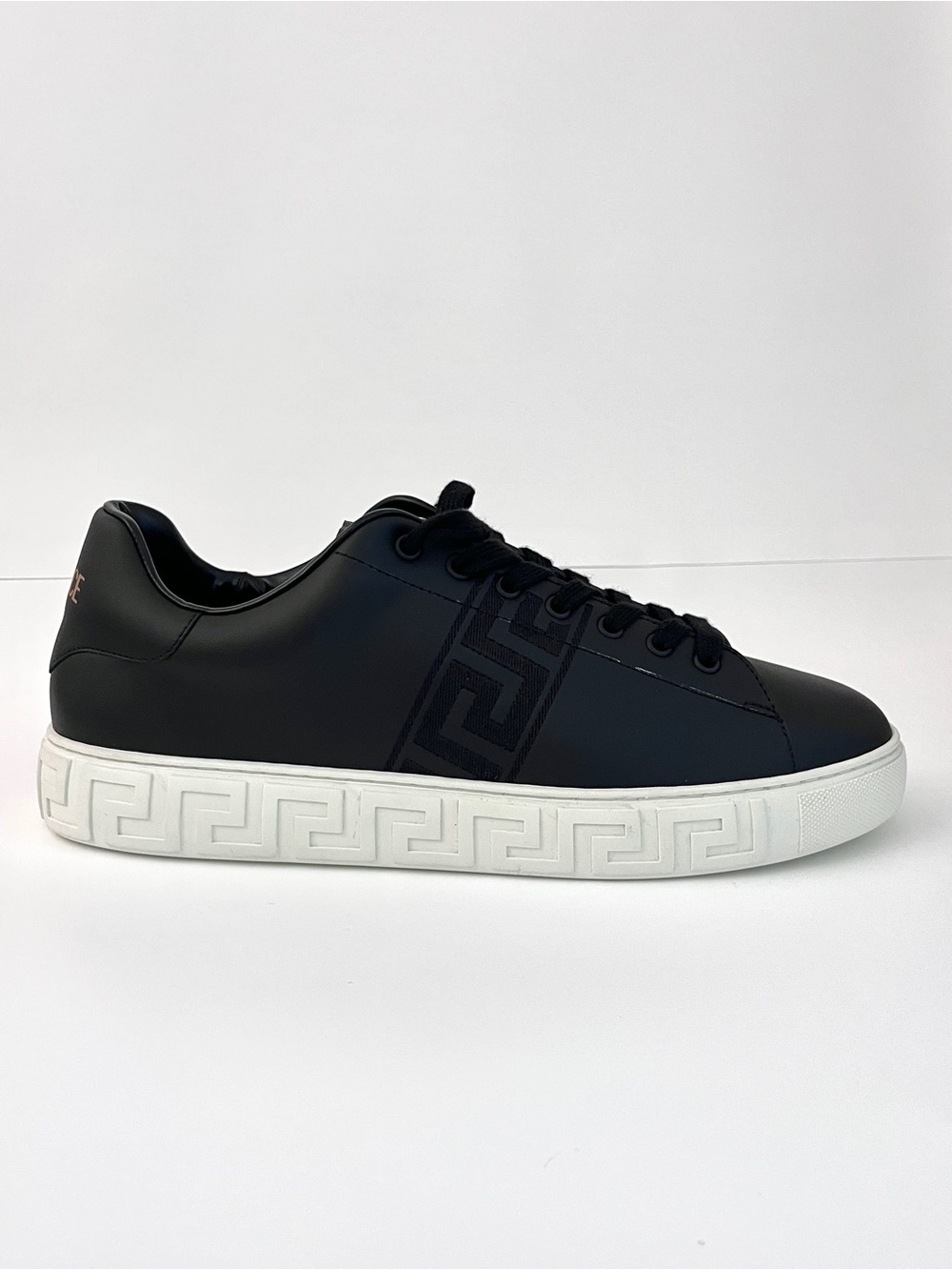 New Versace Greca Black Lace-up Leather Sneakers Tennis Shoes Size 11